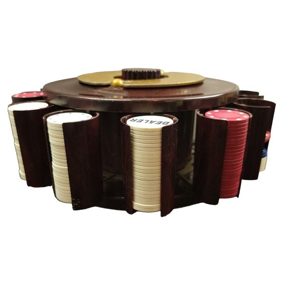 Vintage TURNIT MFG CO Poker Chip & Cards Caddy 1950s Marbled Bakelite with Chips - Picture 1 of 15